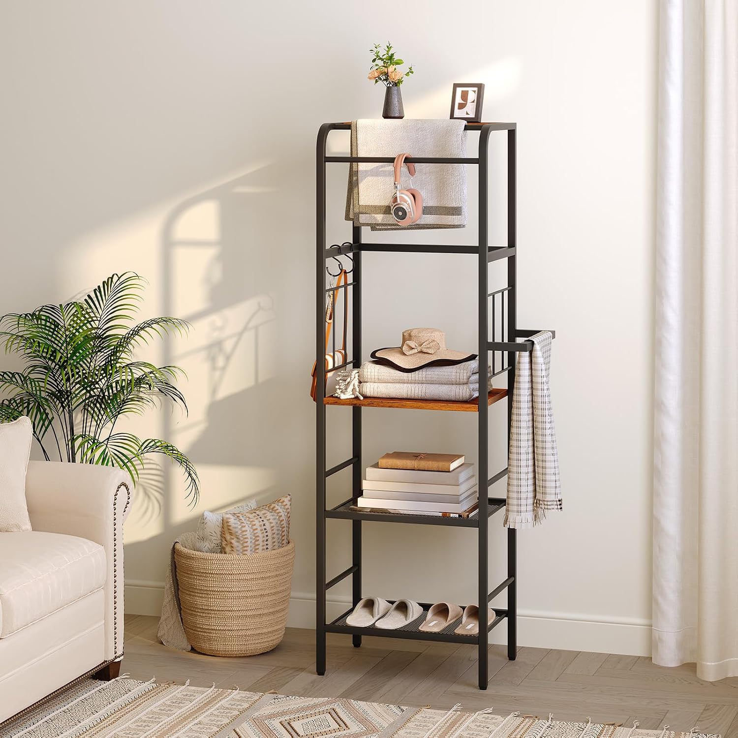 HOOBRO 4-Tier Freestanding Towel Rack with Storage Shelf for Bathroom