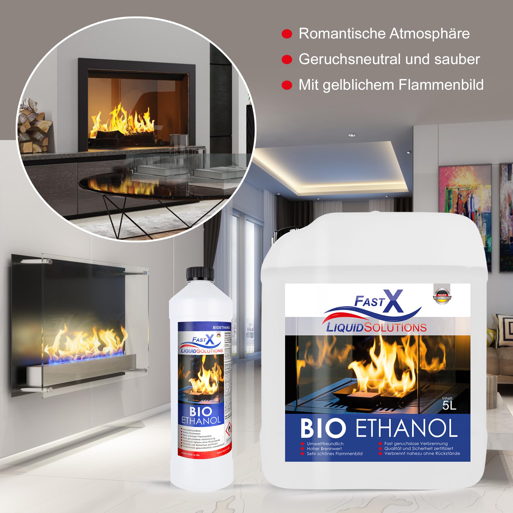 Fast X Bio Ethanol 30x1L - 100% Natürlich, für Ethanol-kamine & Tischkamine. Umweltfreundlich & geruchsfrei, sicher für Raum- & Gartenfeuer mit rückstandsloser Verbrennung