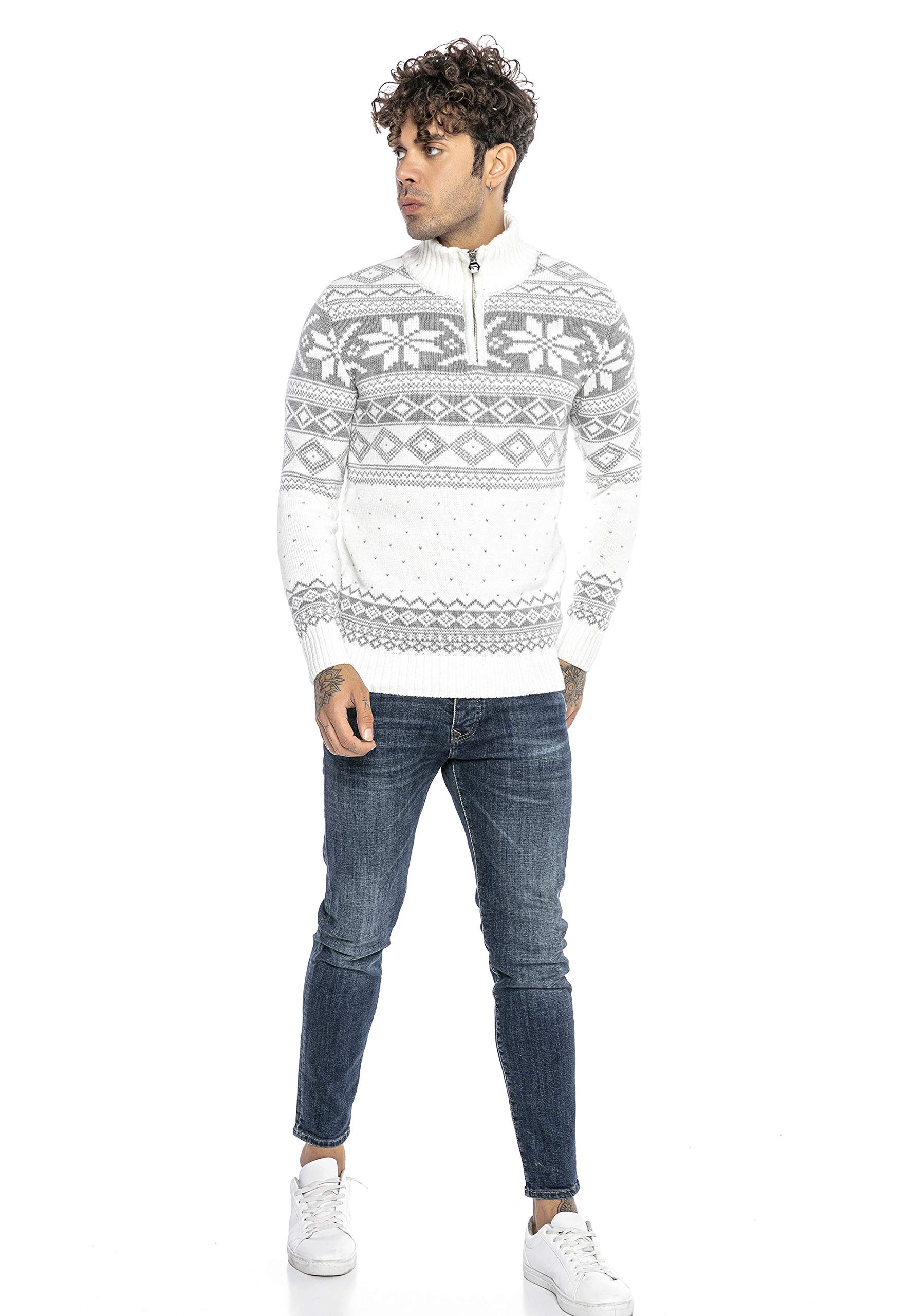 Redbridge Maglione da Uomo Stile Norvegese Pullover con Collo Alto in Cotone