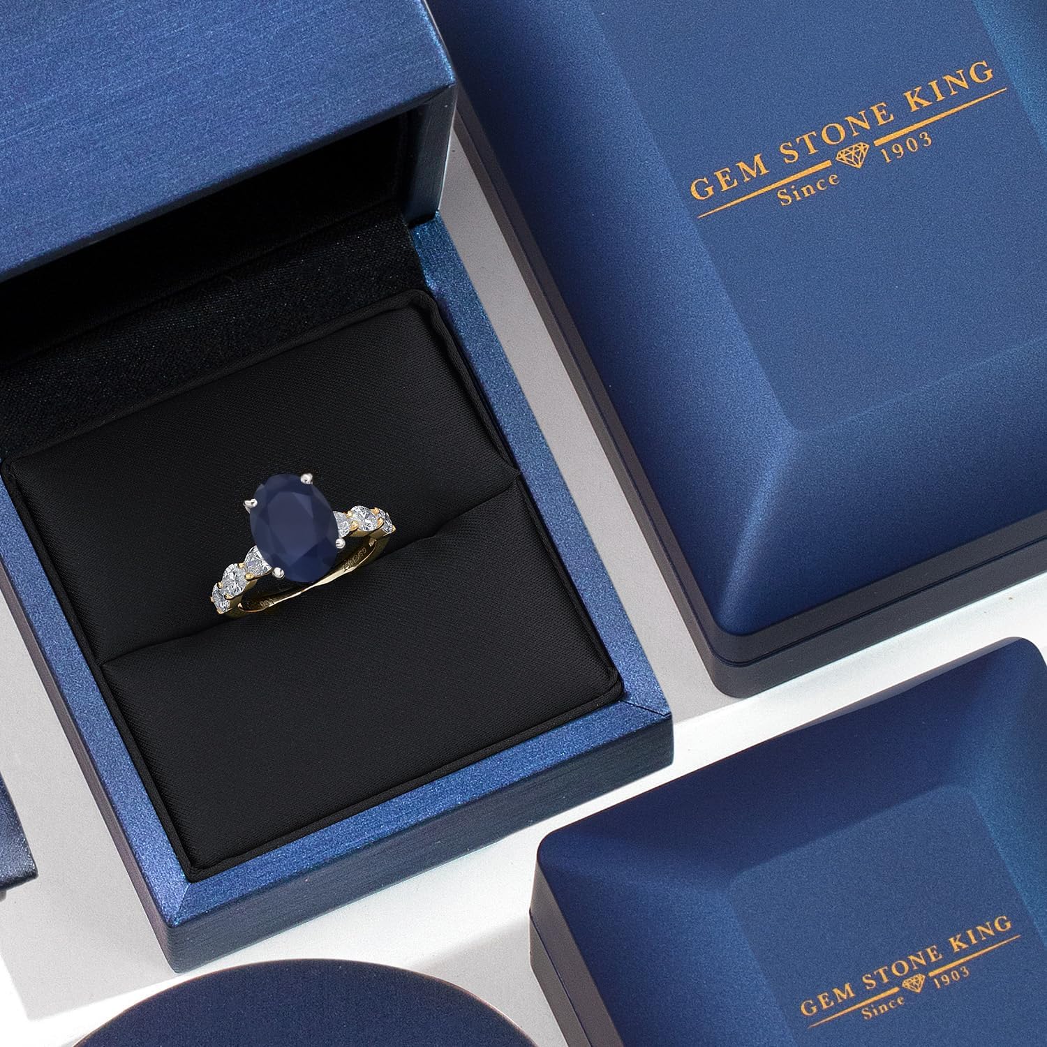 Gem Stone King 14K 2 Tone Gold Blue Sapphire and Lab Grown Diamond Engagement Ring For Women | 5.40 Cttw | Oval 12X10MM | Wedding Engagement Anniversary Promise Ring For Women - Image 5