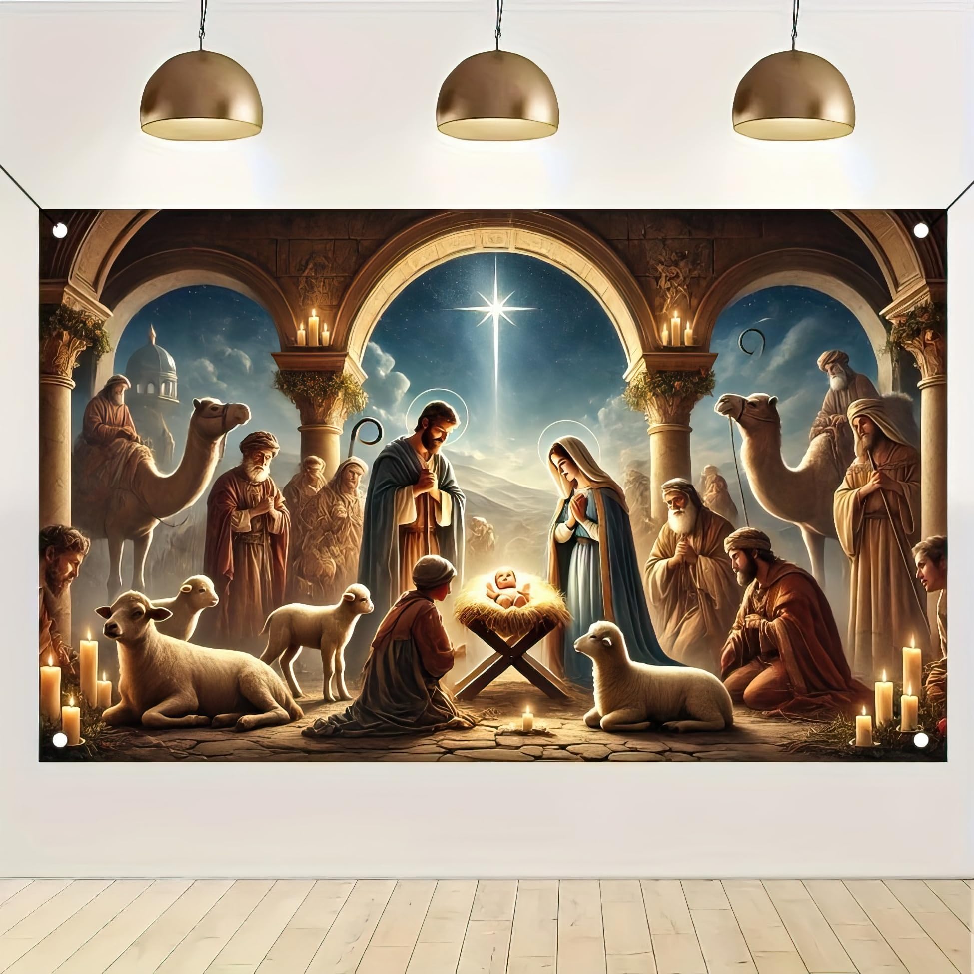 Blissyard Christmas Nativity Backdrop & Scene Winter Banner 71x43