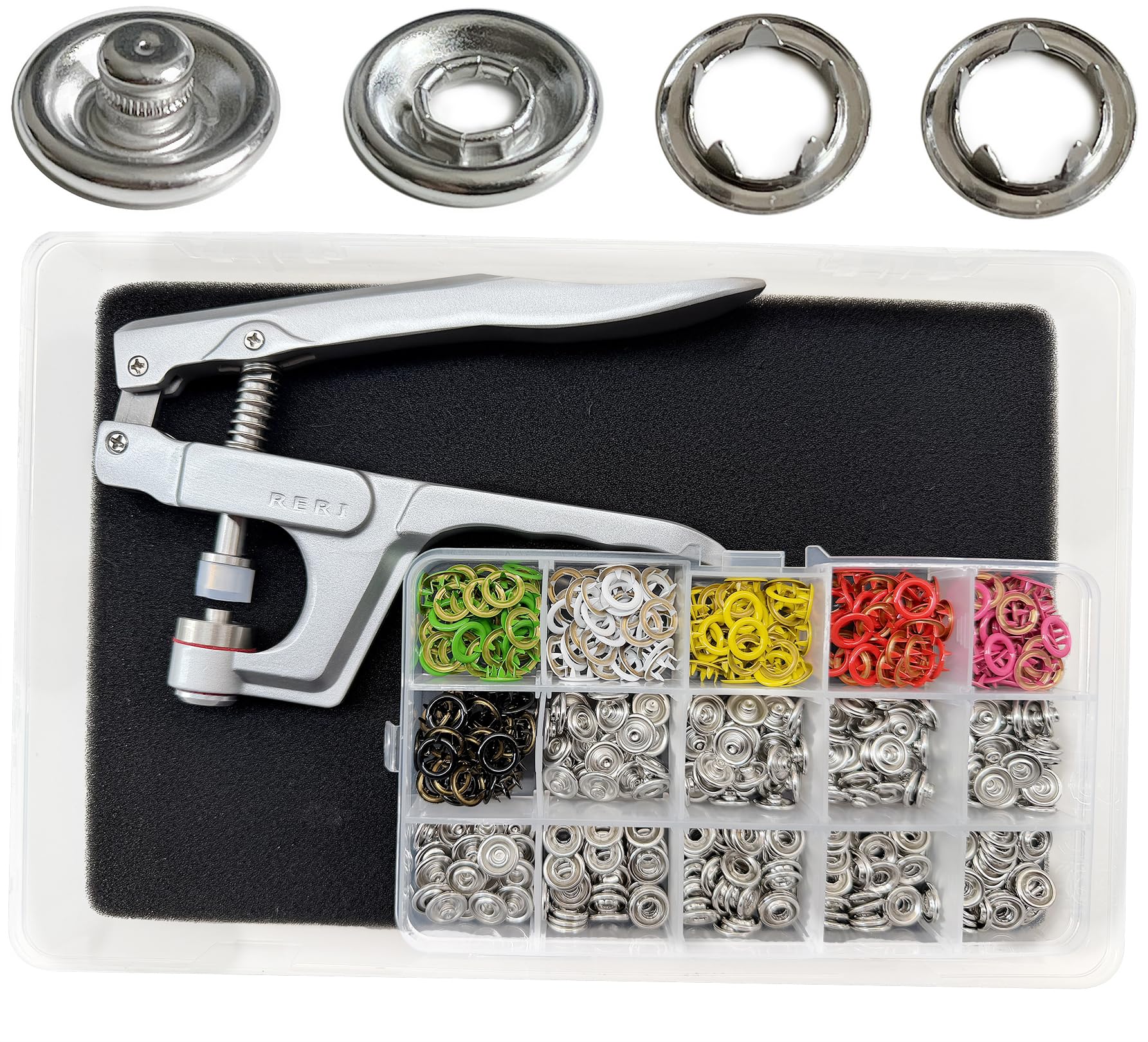 Juego de botones a presión con alicates, botones de presión de metal, accesorios de costura, botones para coser, herramientas Jessey Snaps para manualidades, tela, bolsas de ropa (multicolor)