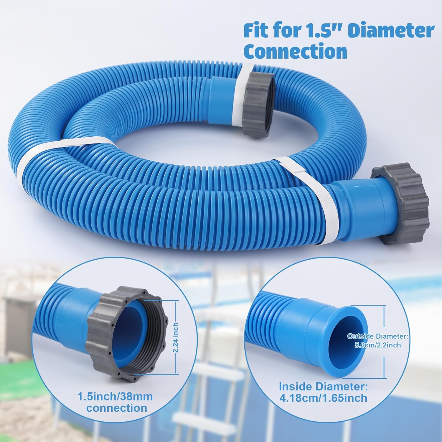 Pool Hoses for Above Ground Pools 1.5" x 59" Pool Pump Hose Filter Pumps Replacement Hose Accessories Fits for Intex Filters Pump Above Ground Pools Sand Filter, 2 Packs
