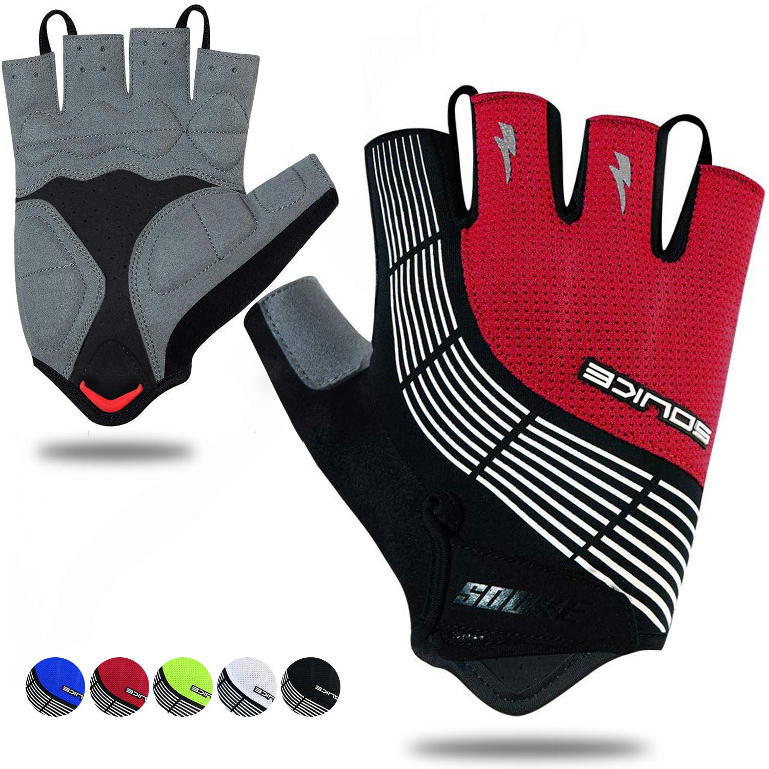 Souke Sports Cycling Bike Gloves - Padded Half Finger Bicycle Gloves with Shock-Absorbing, Anti-Slip, Breathable MTB & Road Biking Features for Men &