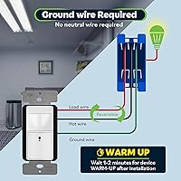 Vista 2 de TOPGREENER Interruptor de sensor de movimiento, sensor PIR con nivel de luz ambiental, cable de tierra requerido, modos de ocupación y vacancia