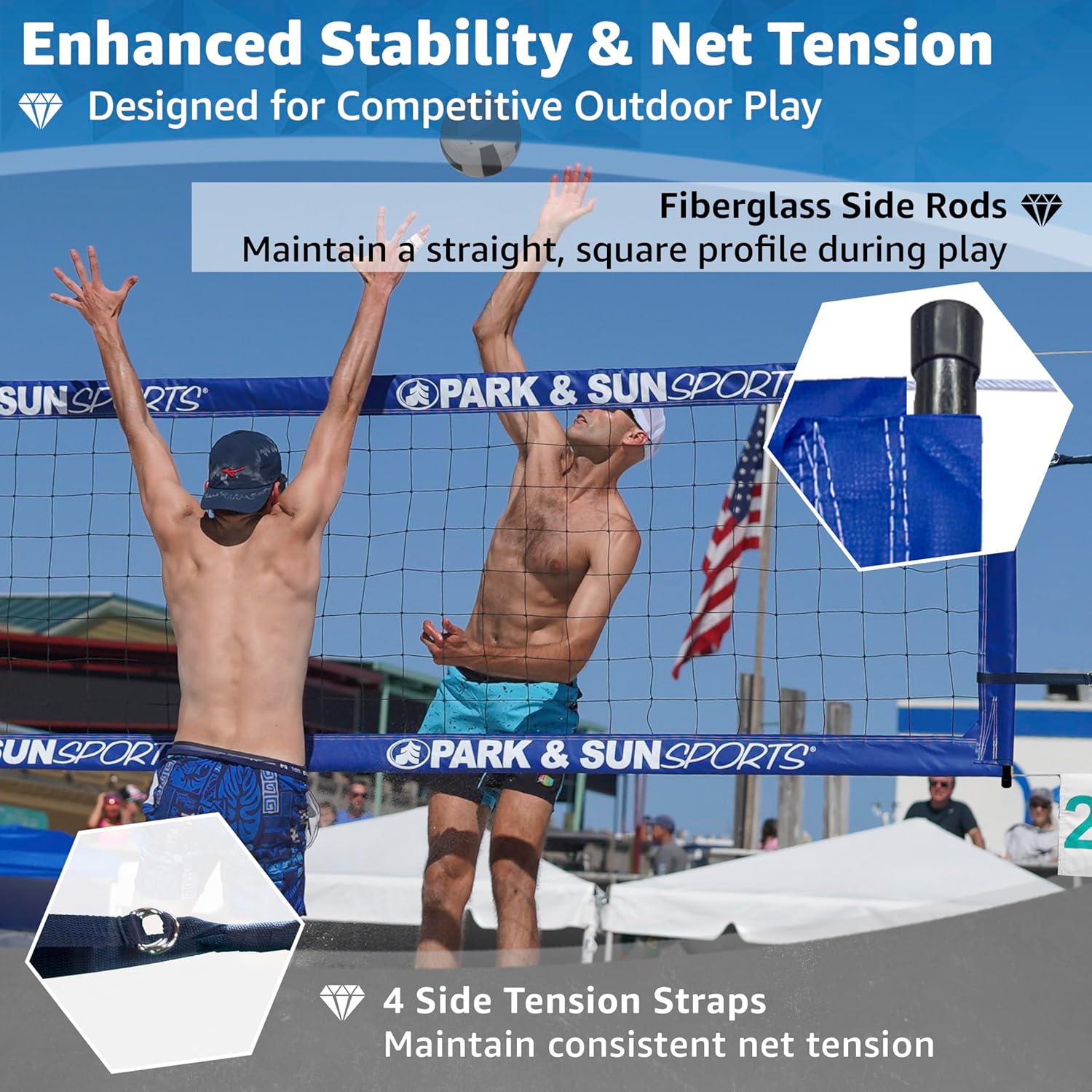 Park & Sun Sports Regulation Size Indoor/Outdoor Professional Volleyball Net with Steel Cable Top and Bottom, Blue, One Size