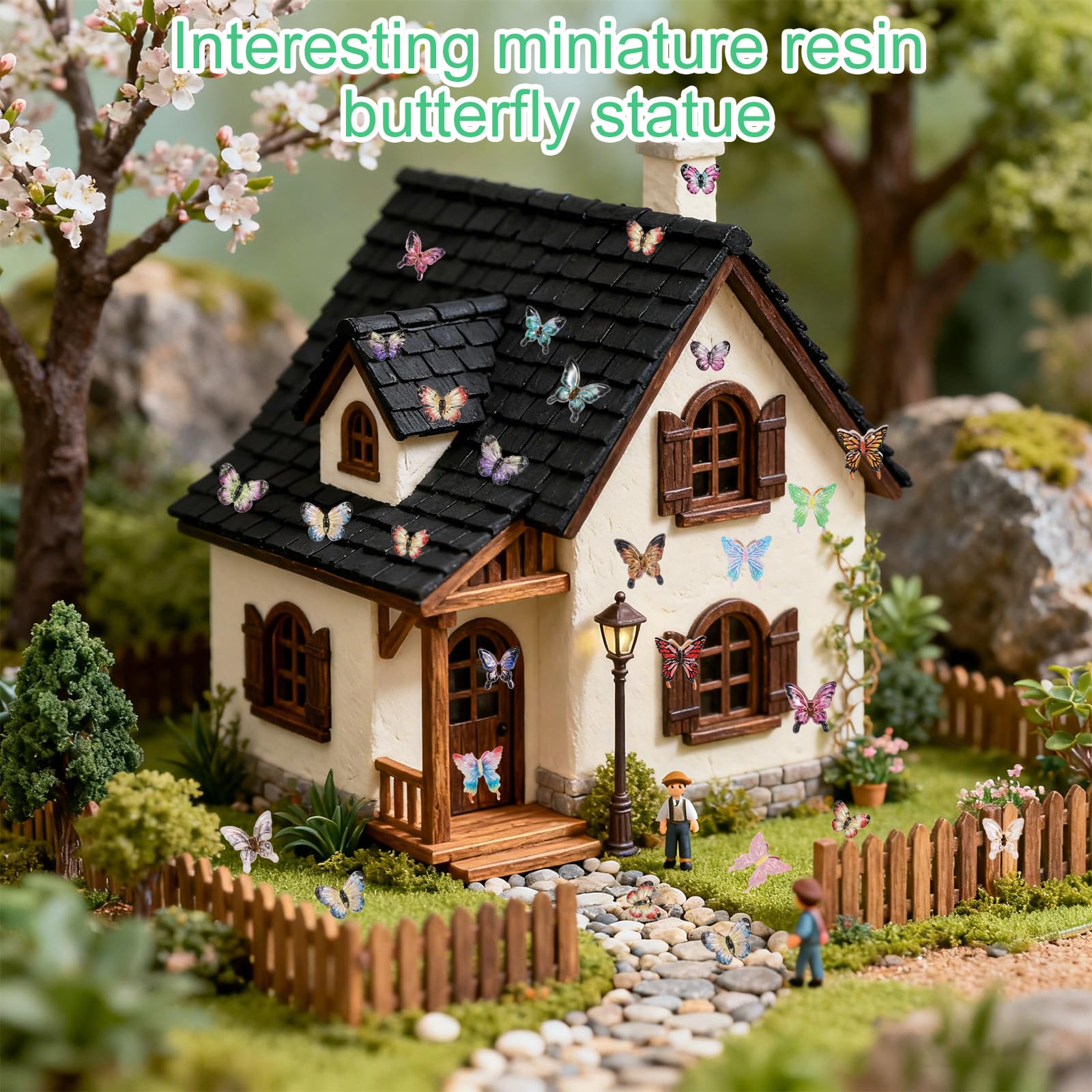 Lyreh 210pcs Mini Papillons en Résine Figurines pour Décoration de Jardins Miniatures