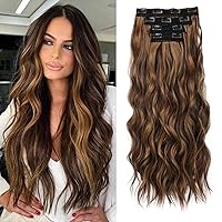 Vista 20 de REECHO Extensiones de cabello, 4 extensiones de cabello con clip de 24 pulgadas de grosor, extensiones de cabello castaño largo, he003, trama