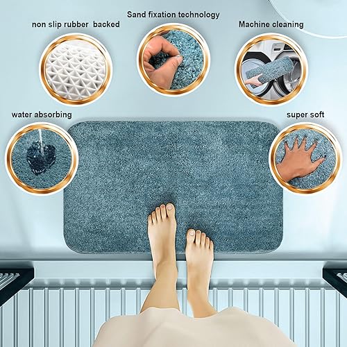 Miniatura 7 de Navy Blue Bathroom Sets with Shower Curtain and Memory Foam Bathroom Rugs and Non Slip U Shaped Toilet Rugs Shower Curtain Set 4 Piece for Perfect