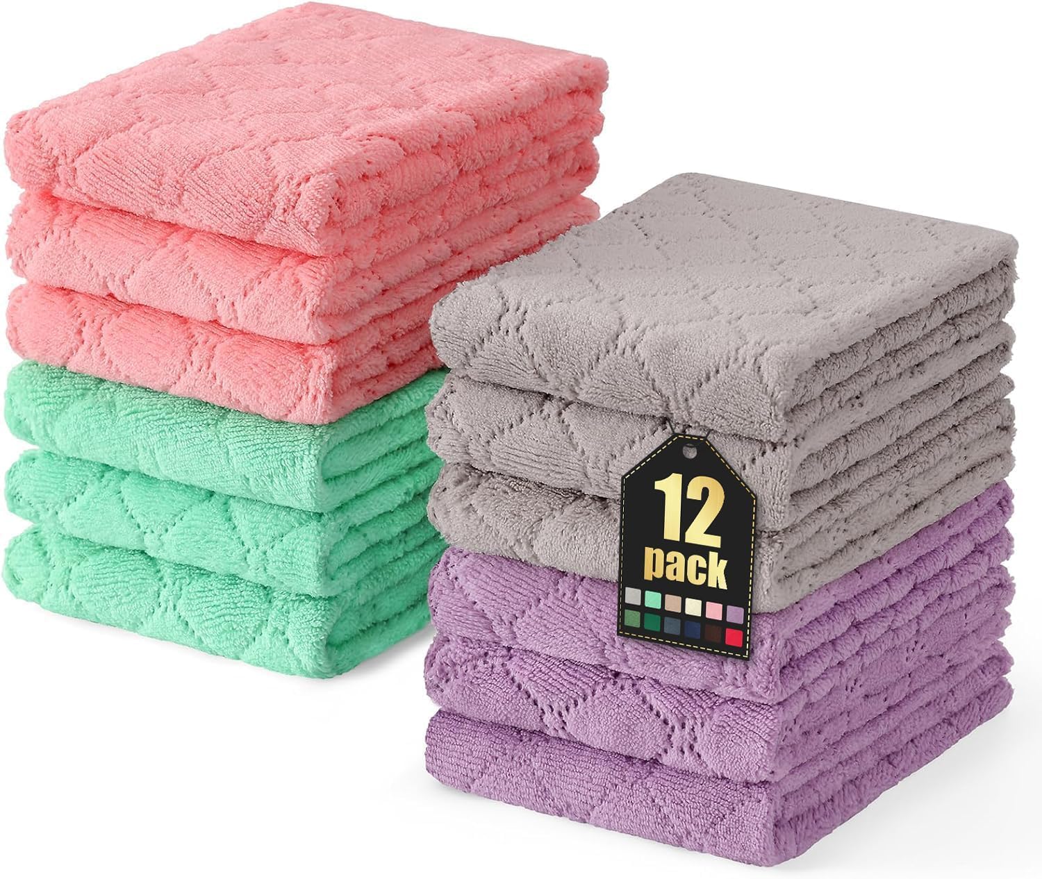 Moosfor Reinigungstücher Mikrofasertücher Waschbar Putzlappen Mikrofaser Weiche Fusselfrei Geschirrtücher Lappen Küchentücher, 12 Stück, 25x50 cm, Gemischte Farbe