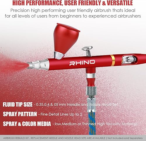 Miniatura 4 de Rhinowisdom Kit de aerógrafo - Juego de pistola de aerógrafo Alimentación por gravedad de doble acción con juegos de agujas de 0.35, 0.4 y 0.020 in