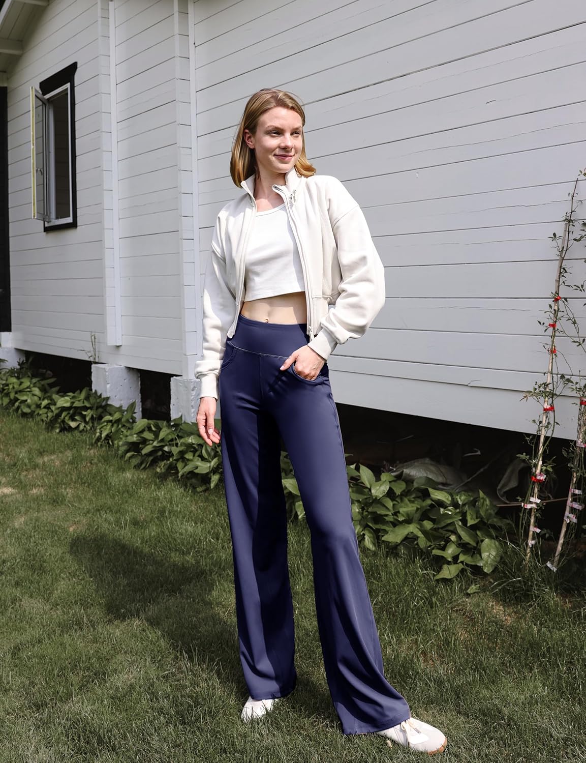 ESOFT Wide Leg Pants Women High-Waisted Yoga Work Dress Pants with Pockets, Casual Sweatpants, Petite/Regular