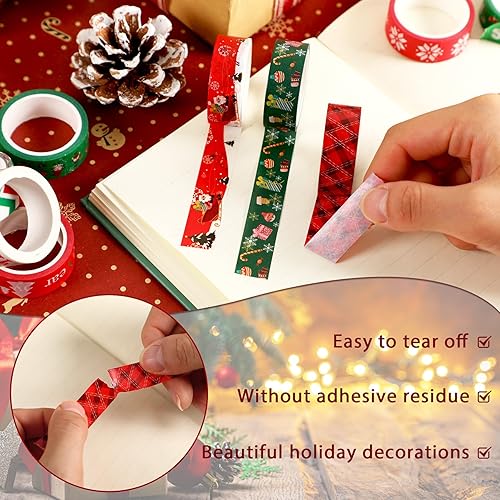 Miniatura 4 de SANNIX 12 Rollos de Cintas Adhesivas Washi de Navidad de 15mm de Ancho Árbol de Navidad, Copitos de Nieve, Papá Noel, Hombre de Jengibre, Cinta de
