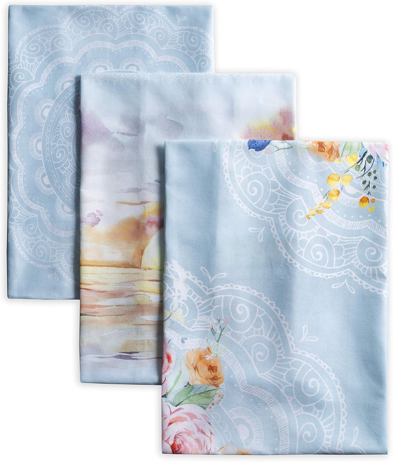 Maison d' Hermine Ibiza Bundle Set 100% Cotton Set of 3 Kitchen Towels (20 Inch by 27.5 Inch) and Oven Mitt (7.5 Inch by 13 Inch)/Pot Holder (8 Inch by 8 Inch)