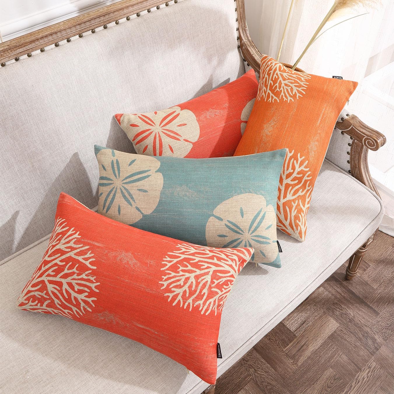 TRENDIN Coral Throw Pillow Cover 12X20 for Couch Coastal Beach Decor Lumbar Linen Cushion Case Sofa Farmhouse Home Decorations Pink PL1103TR - Image 9