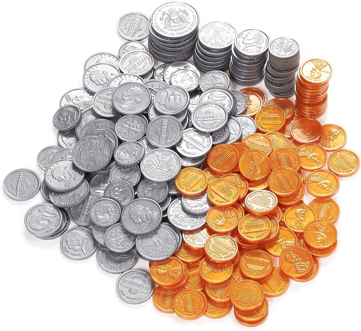 Toy Money for Kids Learning with 10 Half-Dollars, 40 Quarters, 50 Dimes, 50 Nickels, 100 Pennies (250 Pieces)