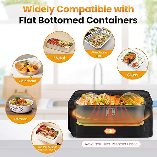 Miniatura 5 de Protable - Calentador de alimentos para horno, 100 W, 12 V24 V110 V, 3 en 1, calentador eléctrico de alimentos, mini microondas para adultos con