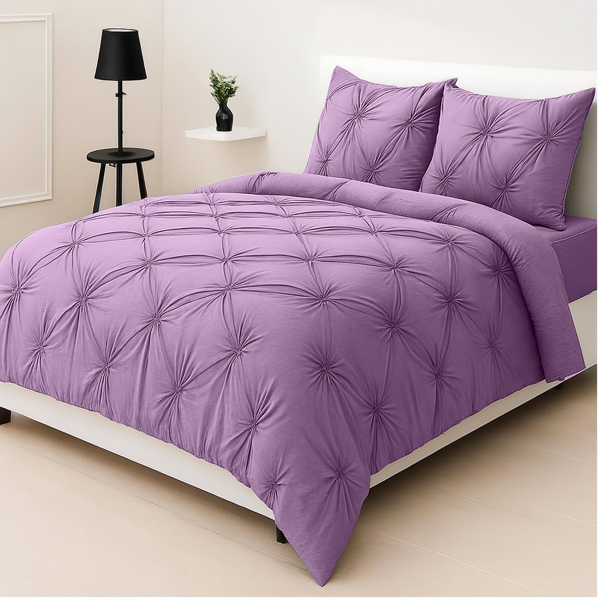 Z&A Homz Z&A Bedding Lilac Pintuck Duvet Covers Super King - Soft Brushed Microfiber Quilt Cover With Pillow Cases - Breathable & Washable Comforter - Easy Care Set