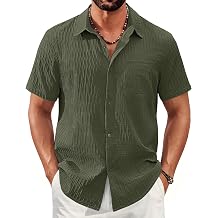 Cotrasen Mens Short Sleeve Button Down Shirts Casual Textured Shirts Summer Beach Vacation Shirt with Pocket