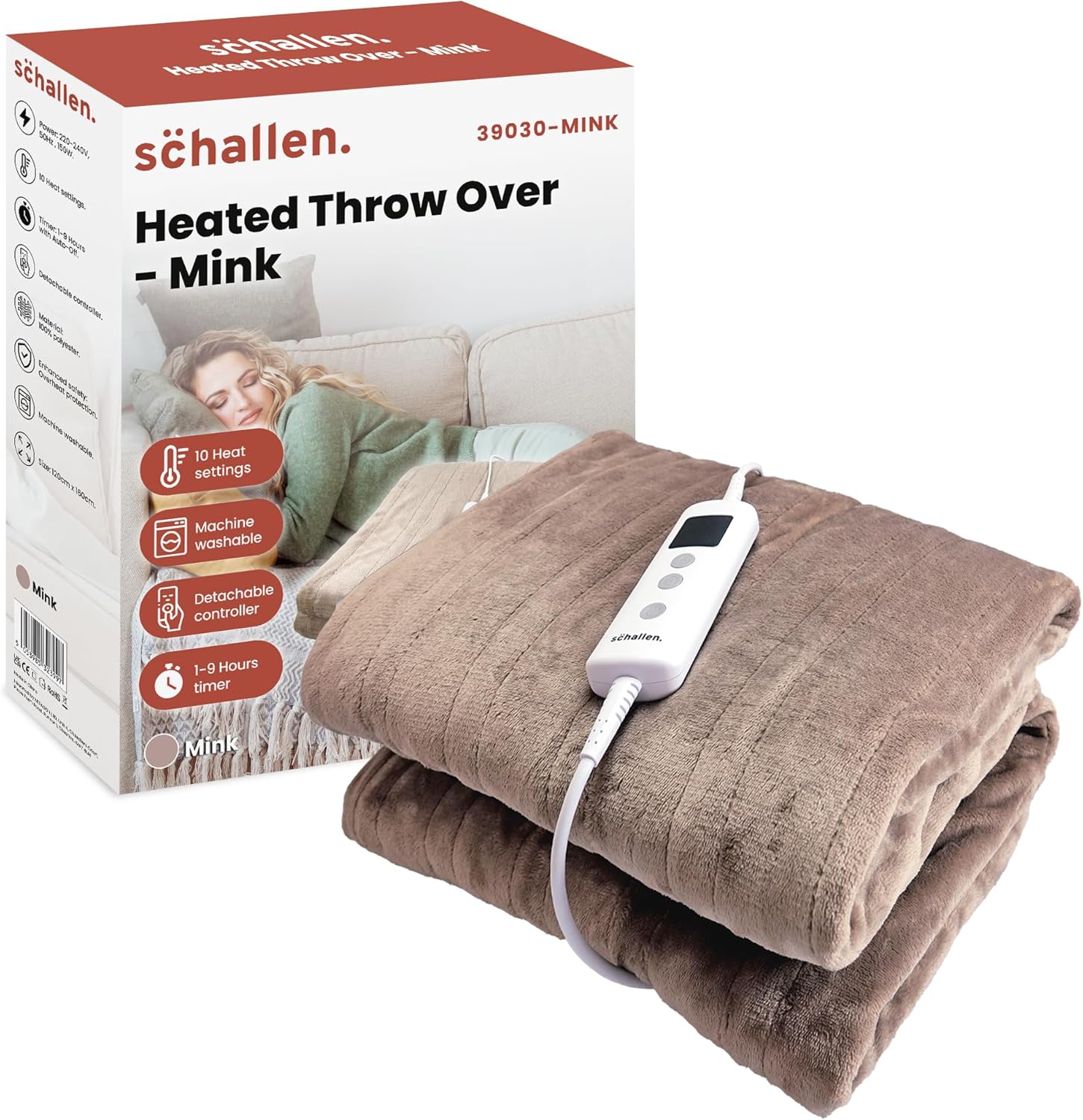 Schallen 120x160cm Soft Heated Warm Throw Over Blanket with Timer and 10 Heat Settings (Mink Beige) Schallen 120x160cm Soft Heated Warm Throw Over Blanket with Timer and 10 Heat Settings (Mink Beige)