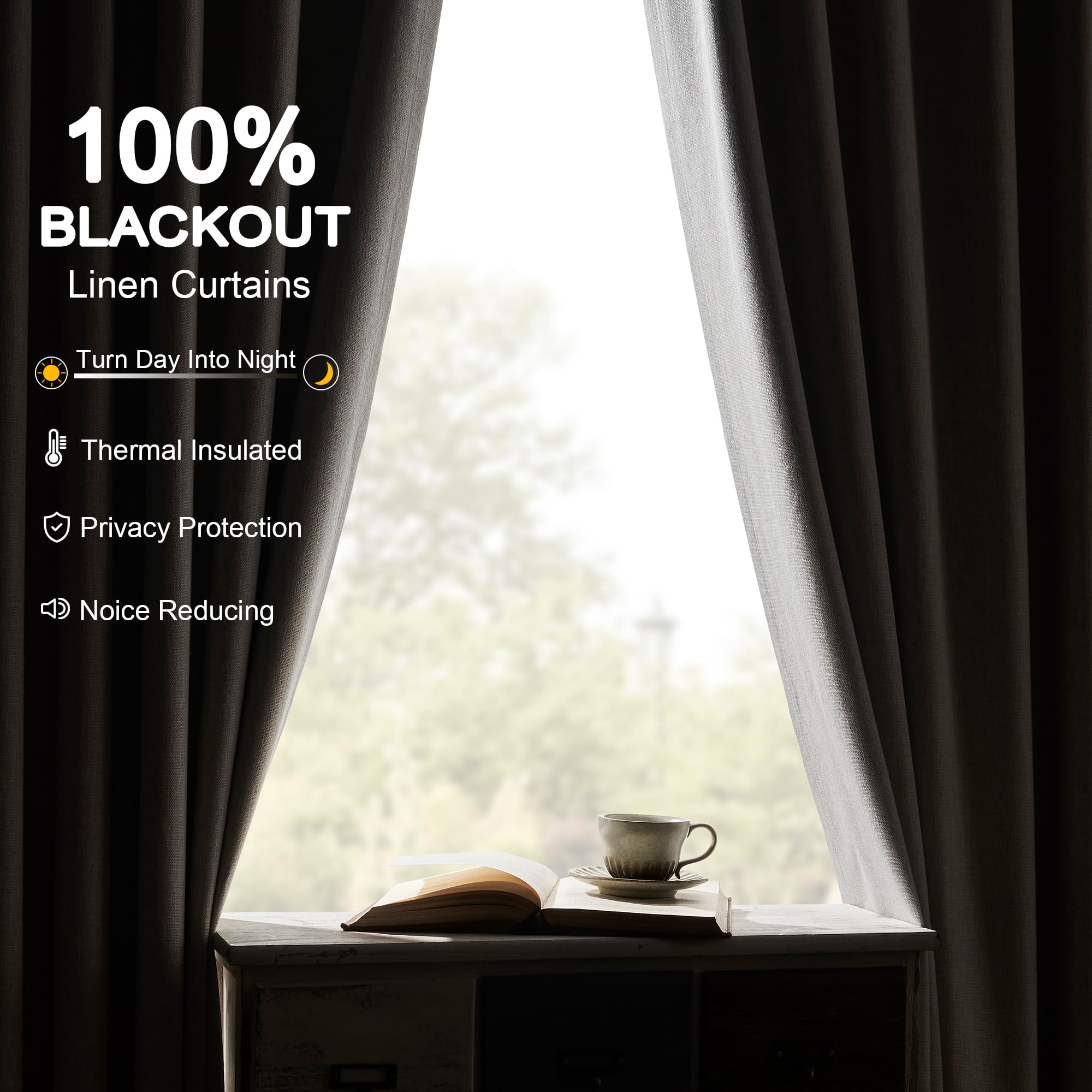 Cortinas opacas de 102 pulgadas de largo para dormitorio, modernas, elegantes, para sala de estar, oscurecimiento de lino natural, cortinas blancas texturizadas, con aislamiento térmico,
