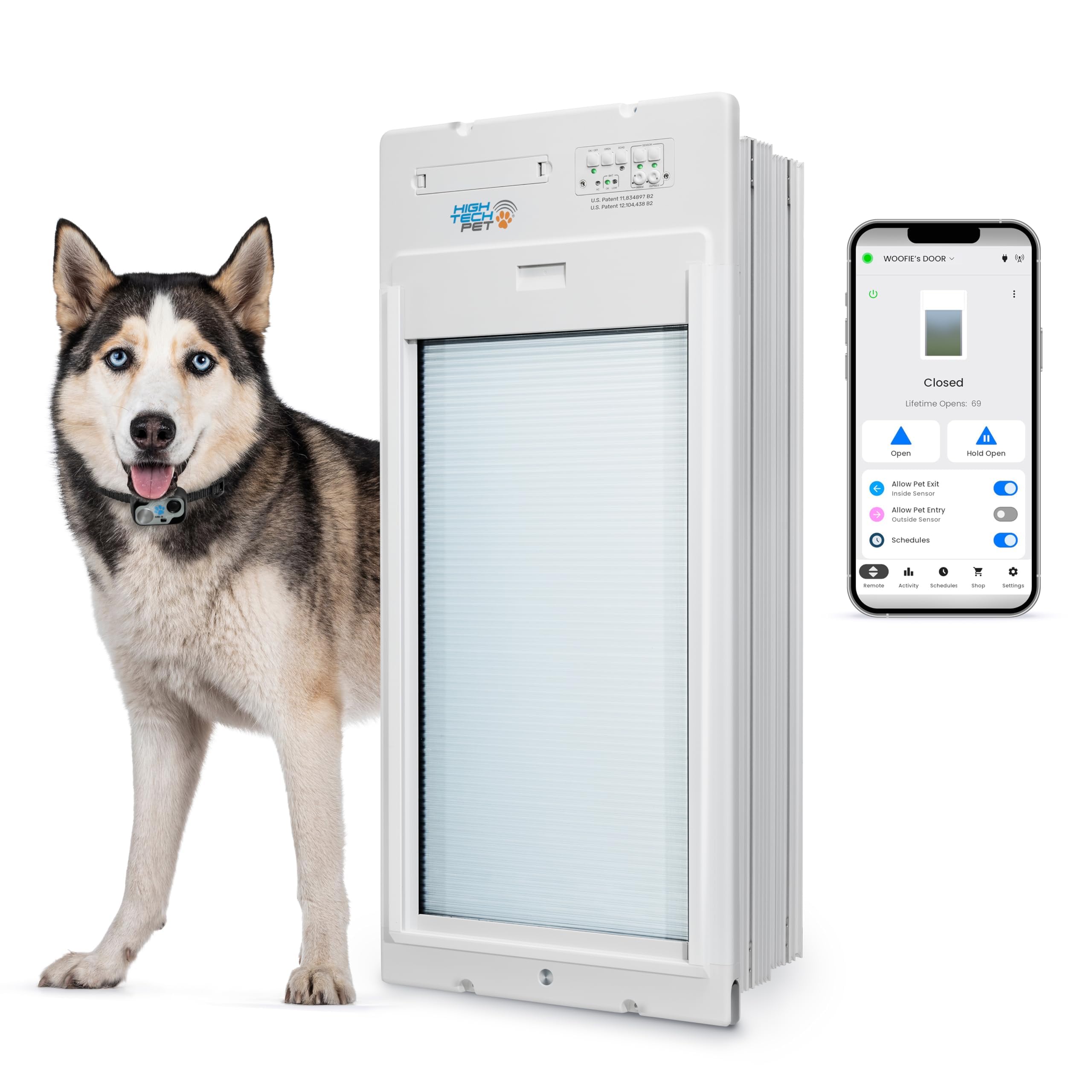 Power Pet Automatic ROLL UP Door by High Tech Pet Brand - Motorized Panel Rolls Up - Pet Operated - Remote App Control - 24/7 Exit & Entry Timers (