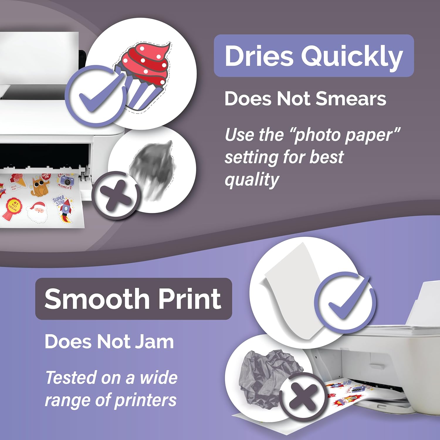 Premium Printable Vinyl Sticker Paper Matte for Inkjet Printer 34 sheets + Translucent Clear Sticker Paper for Inkjet Printer & Laser Printer 62 Sheets| by AGODEO