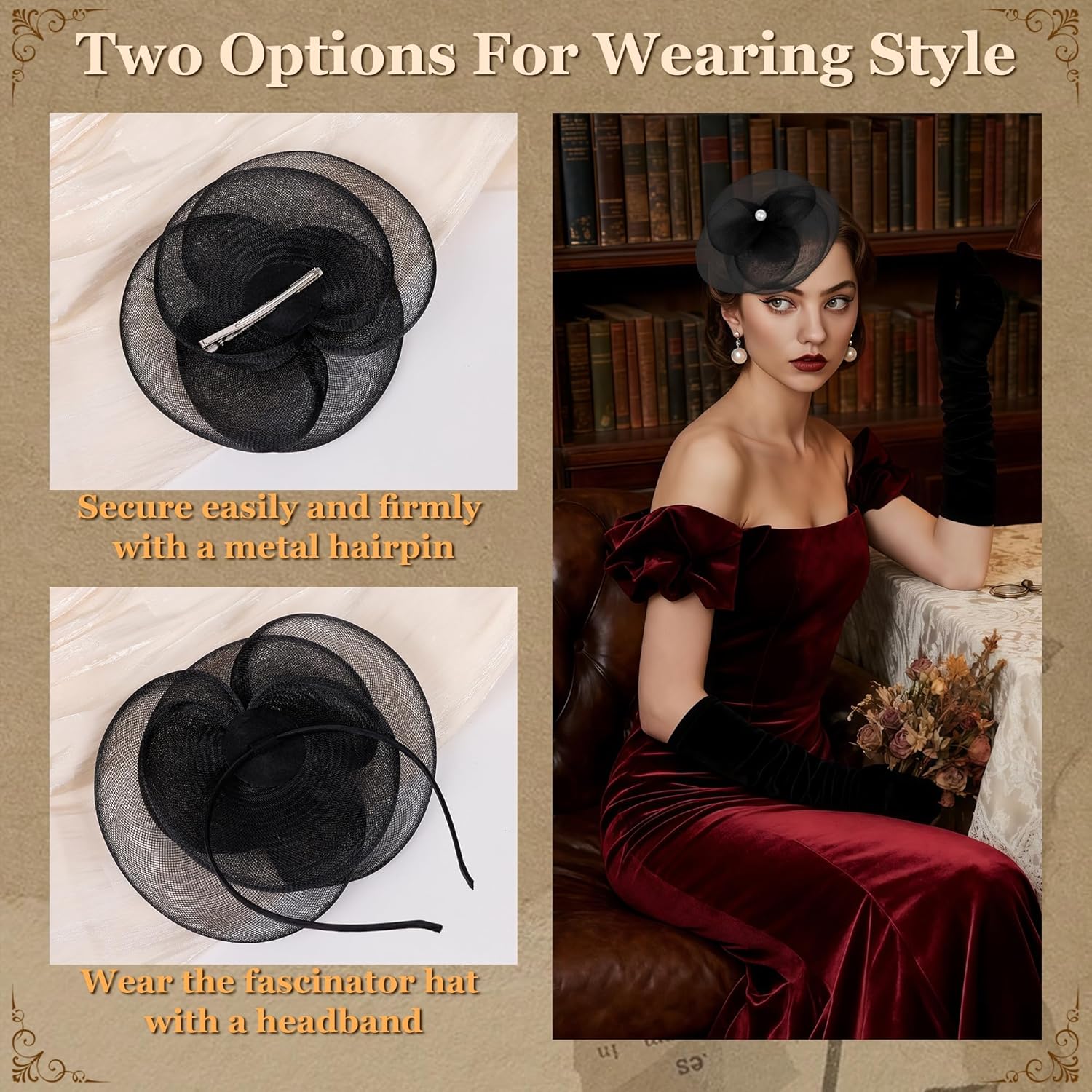 Fascinator Hats for Women Tea Party Hat Flower Mesh Headband Vintage Hair Clip Headwear for Wedding Church Cocktail - Image 5