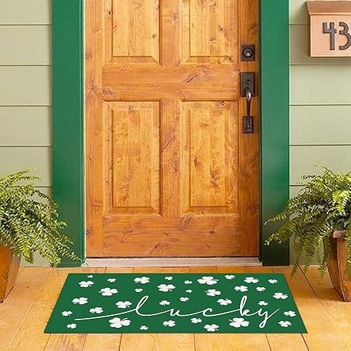 Miniatura 6 de Tapete del Día de San Patricio, diseño de tréboles de la suerte, antideslizante, parte trasera de goma para interiores y exteriores, decoración del