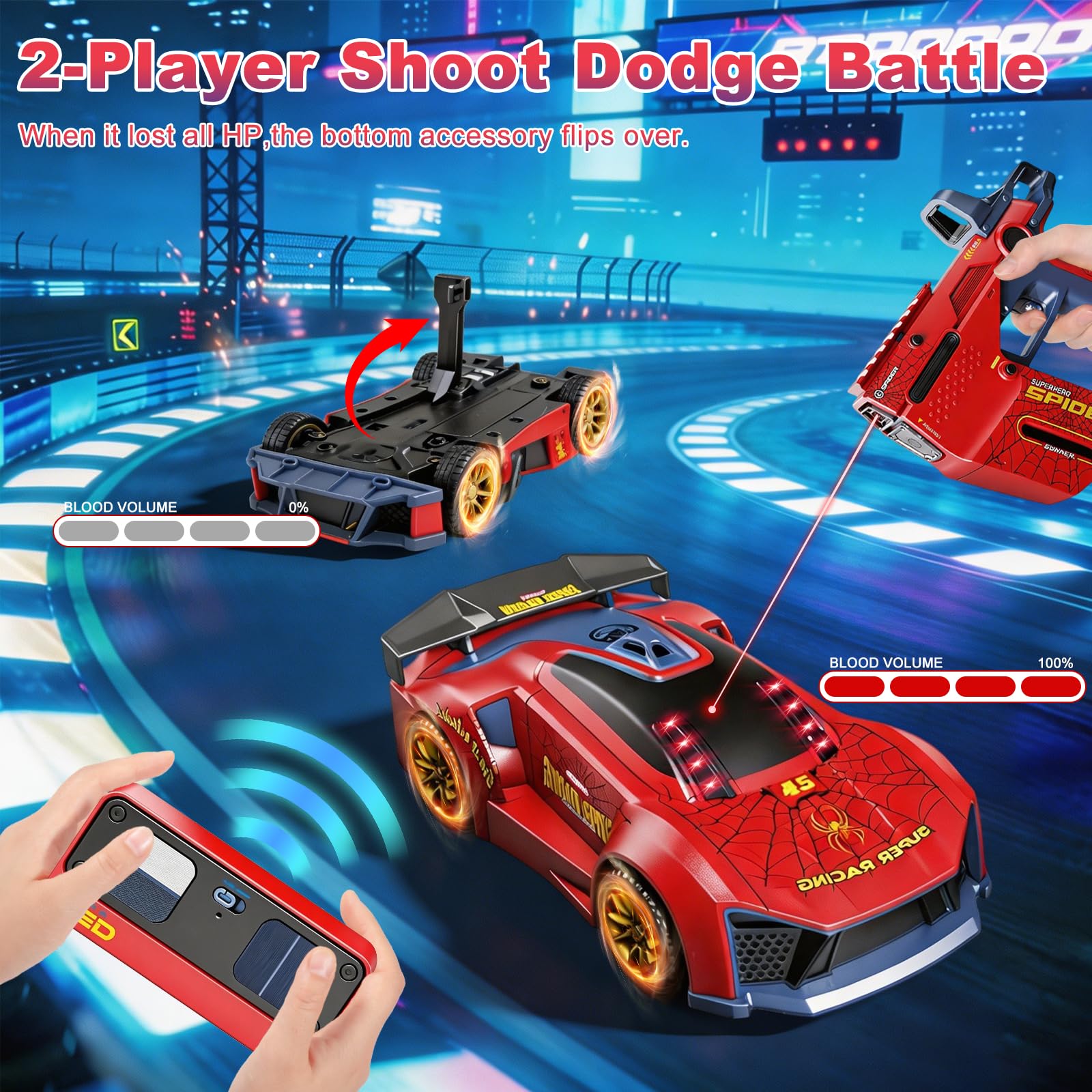 Auto telecomandata 3 in 1 con pistola a infrarossi, effetti di tiro e flip, 2,4 GHz RC Drift Car Battle Set, 2 giocatori, telecomando interattivo, regalo per bambini e bambine