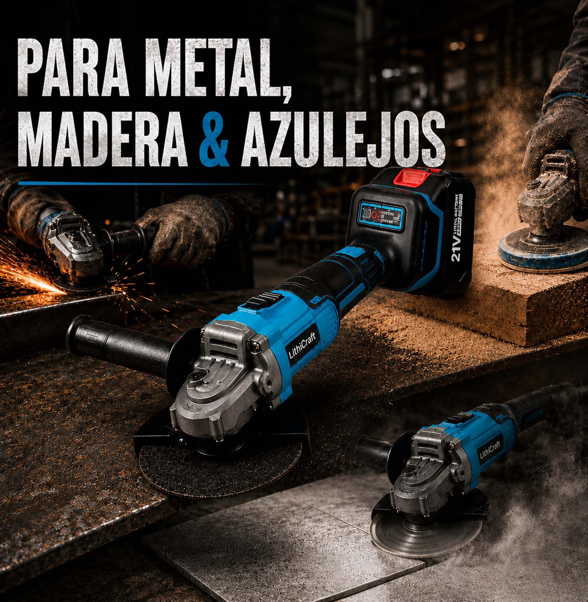 Amoladora angular inalámbrica 125 mm, amoladora brushless 10000 rpm con 2 baterías de 4,0 Ah y cargador, para metal, piedra y azulejos, con maletín