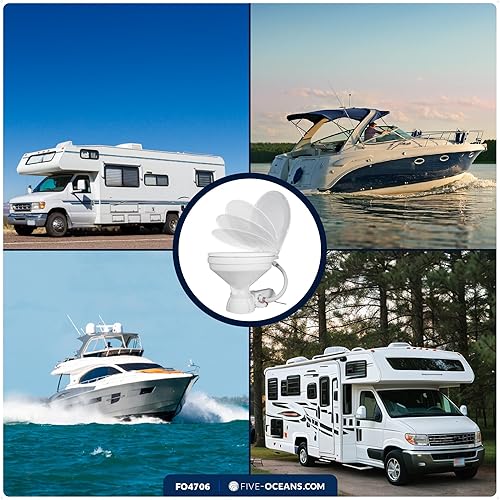Miniatura 3 de TMC - Inodoro eléctrico marino, inodoro para caravana con conexión de manguera roscada, inodoro de barco, cuenco de diseño grande, bomba maceradora