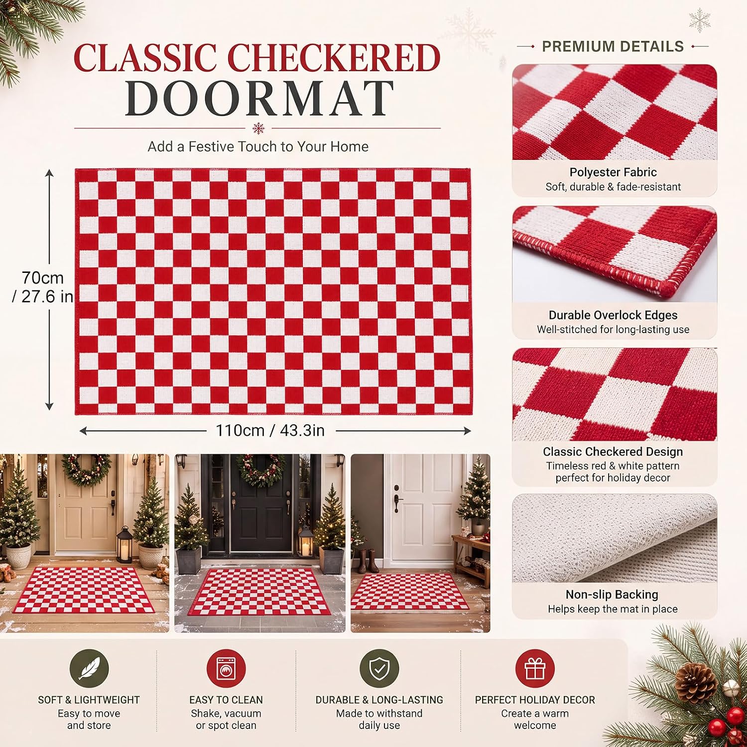 Duraaamo Red White Checkered Rug 2.3' x 3.6' for Christmas Outdoor Decor image 3