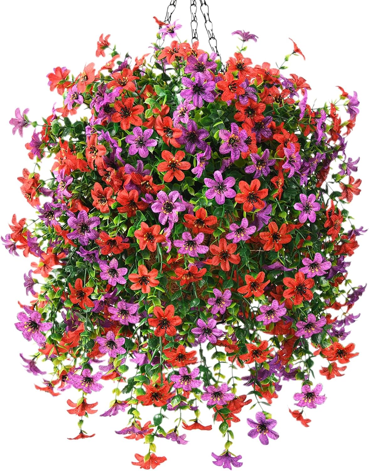 INQCMY Artificial Faux Hanging Flowers Plants Basket for Outdoor Outside Spring Decoration,UV Resistant Fake Silk Daisy in Planter Resistant Look Real for Home Porch Balcony Patio Yard Decor