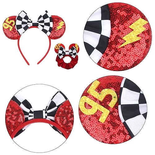 Miniatura 3 de Diadema de orejas de ratón con orejas de coche rayo, bandas elásticas brillantes con orejas de ratón con lentejuelas para mujer, carnaval, fiesta de