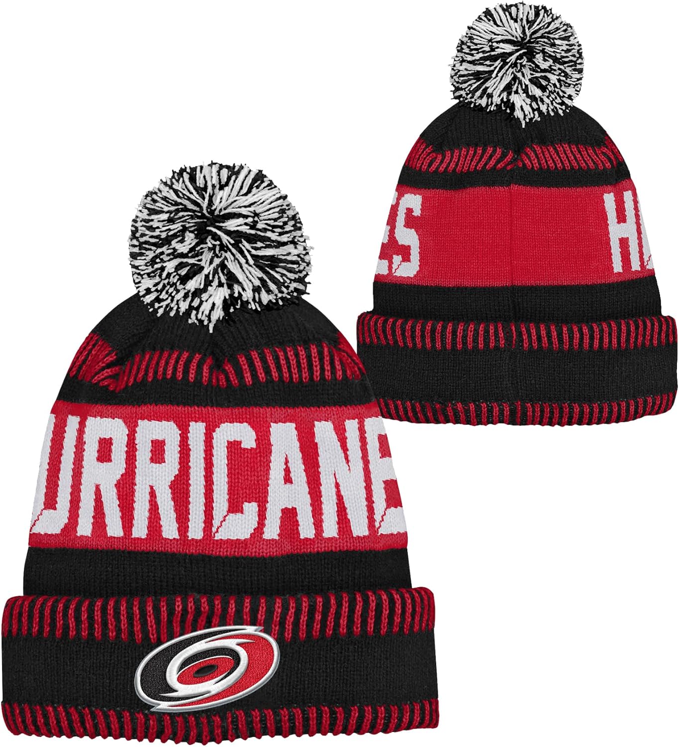 Outerstuff NHL Kids Youth 8-20 One Size Team Color Primary Logo Sports Tech Knit Cold Weather Hockey Pom Beanie Hat