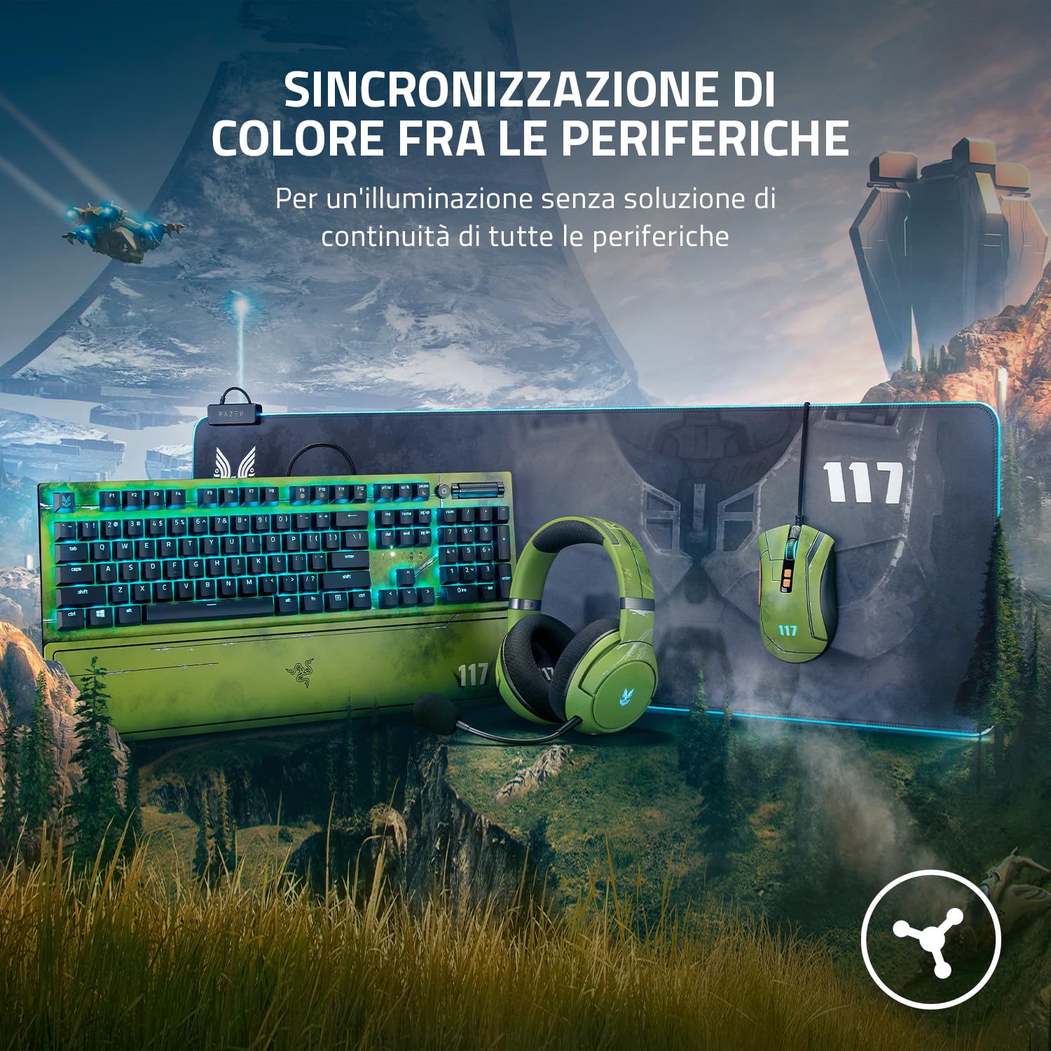 Razer Goliathus Extended Chroma - Morbido tappetino per mouse da gioco esteso con illuminazione Chroma RGB (Supporto per cavi, Superficie in tessuto, Bordo trapuntato) HALO Infinite Ed.