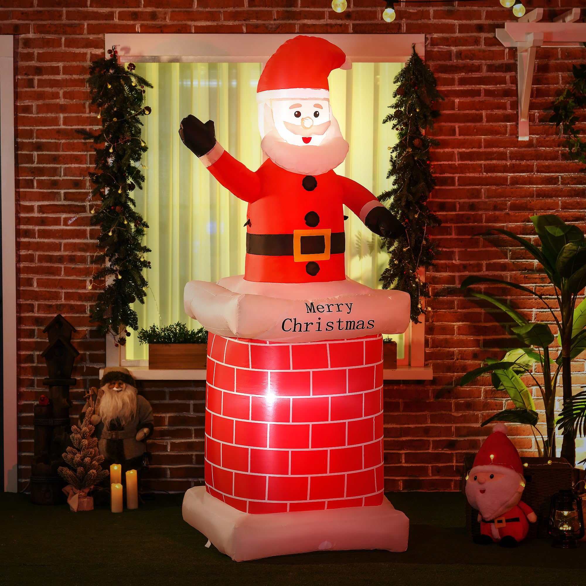 HOMCOM Aufblasbarer Weihnachtsmann mit Schornstein 210 cm Beleuchtet | Riesige Aufblasbar Weihnachtsdeko, LED Licht, Weihnachtsdekoration, Nikolaus, Weihnachten Dekoration, Für Drinnen Draußen