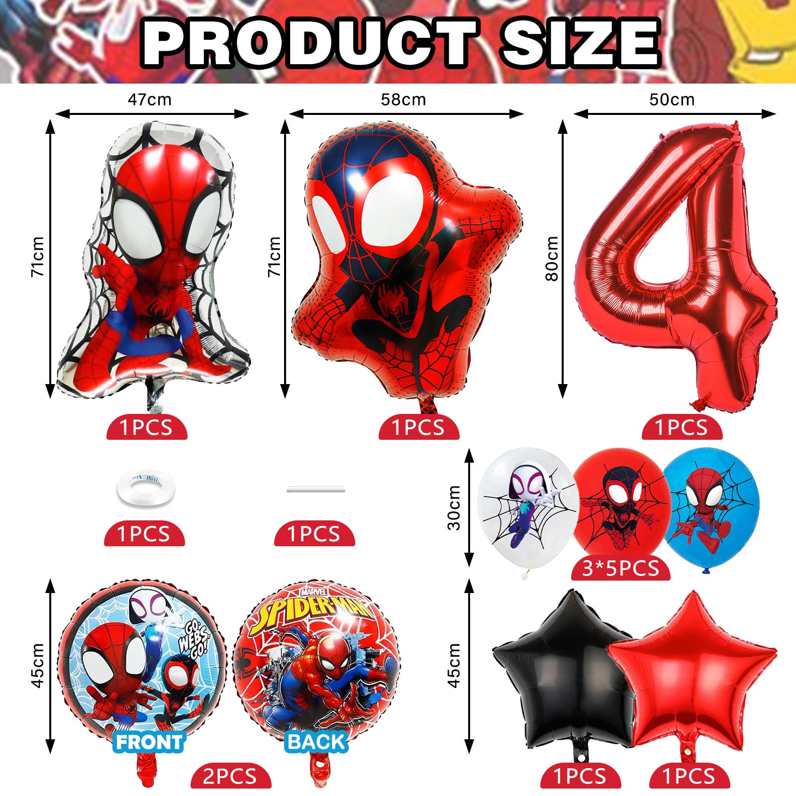 22 Piezas Spiderm Globos 4 Años Niño Niña, Spiderm Globos de Cumpleaños, Globos Decoracion Cumpleaños, Globos Decoracion para Fiesta de Cumpleaños Niños (4) | Globos de Aluminio, Fiesta de Cumpleaños