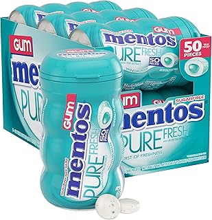 Mentos Pure Fresh Sugar-Free Chewing Gum with Xylitol, Wintergreen, Bulk, 50 Count ( Pack of 6)