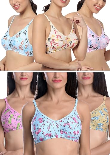 FIMS - Fashion is my style Cotton Bra Non-Padded Non-Wired Bra for Women Combo Pack Girls Everyday Bra, Multicolor Cup B, ...