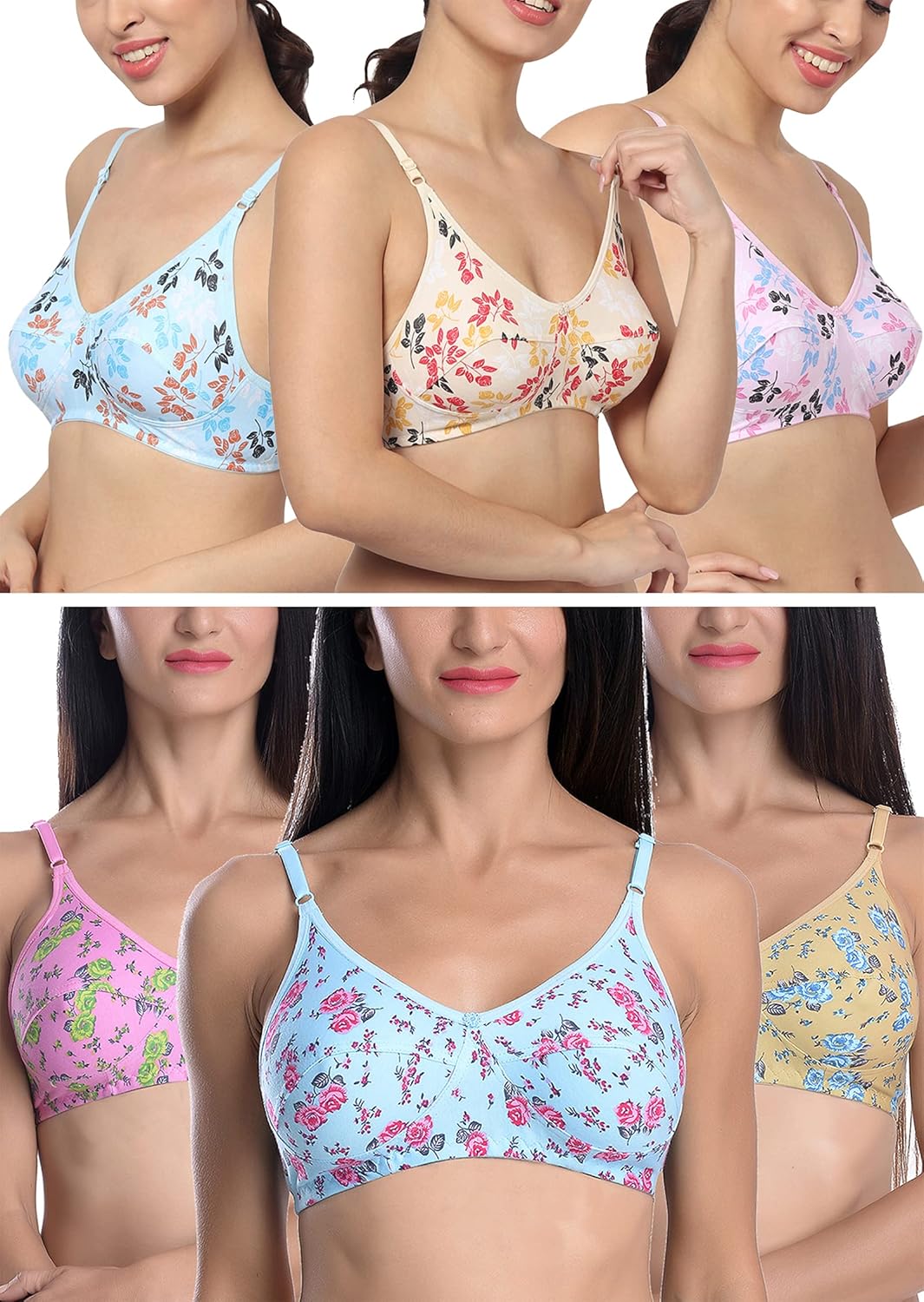 FIMS – Fashion is my style Cotton Bra Non-Padded Non-Wired Bra for Women Combo Pack Girls Everyday Bra, Multicolor Cup B, Pack of 6 FIMS – Fashion is my style Cotton Bra Non-Padded Non-Wired Bra for Women Combo Pack Girls Everyday Bra, Multicolor Cup B, Pack of 6