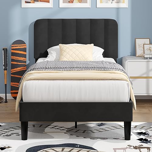 Miniatura 31 de VECELO - Base de cama tapizada de tamaño Queen con cabecera y 4 cajones, cama de plataforma de almacenamiento de terciopelo, soporte de listones