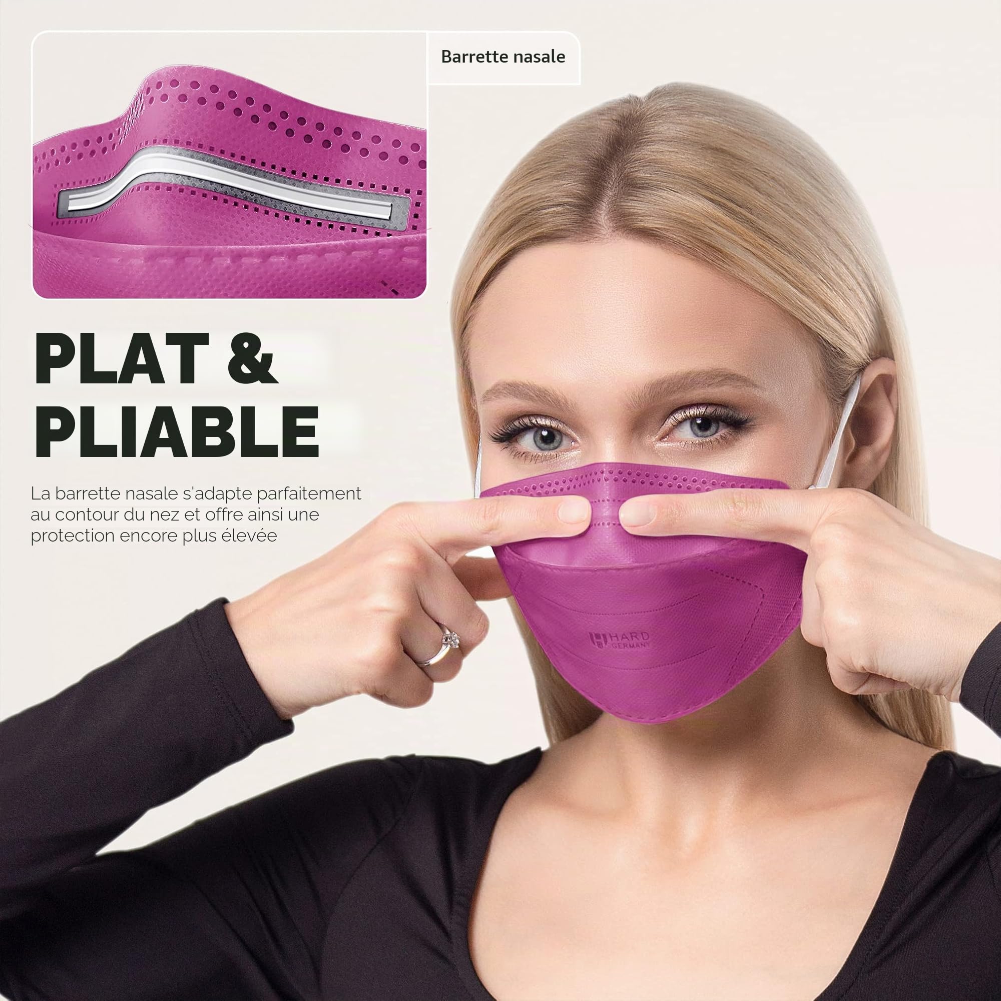 HARD Mask Masque respiratoire FFP2 | Fabriqué en Allemagne | Respirateur | taille standard | Filtration 99,5% | ÖKO-TEX | emballage scellé individuellement - Bordeaux - 20 piéces