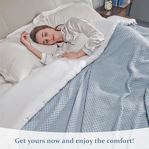 Miniatura 4 de GRT Manta de tejido gofre tamaño King para cama, manta suave, ligera y acogedora para todas las estaciones, manta de gofre azul para sofá, cama,