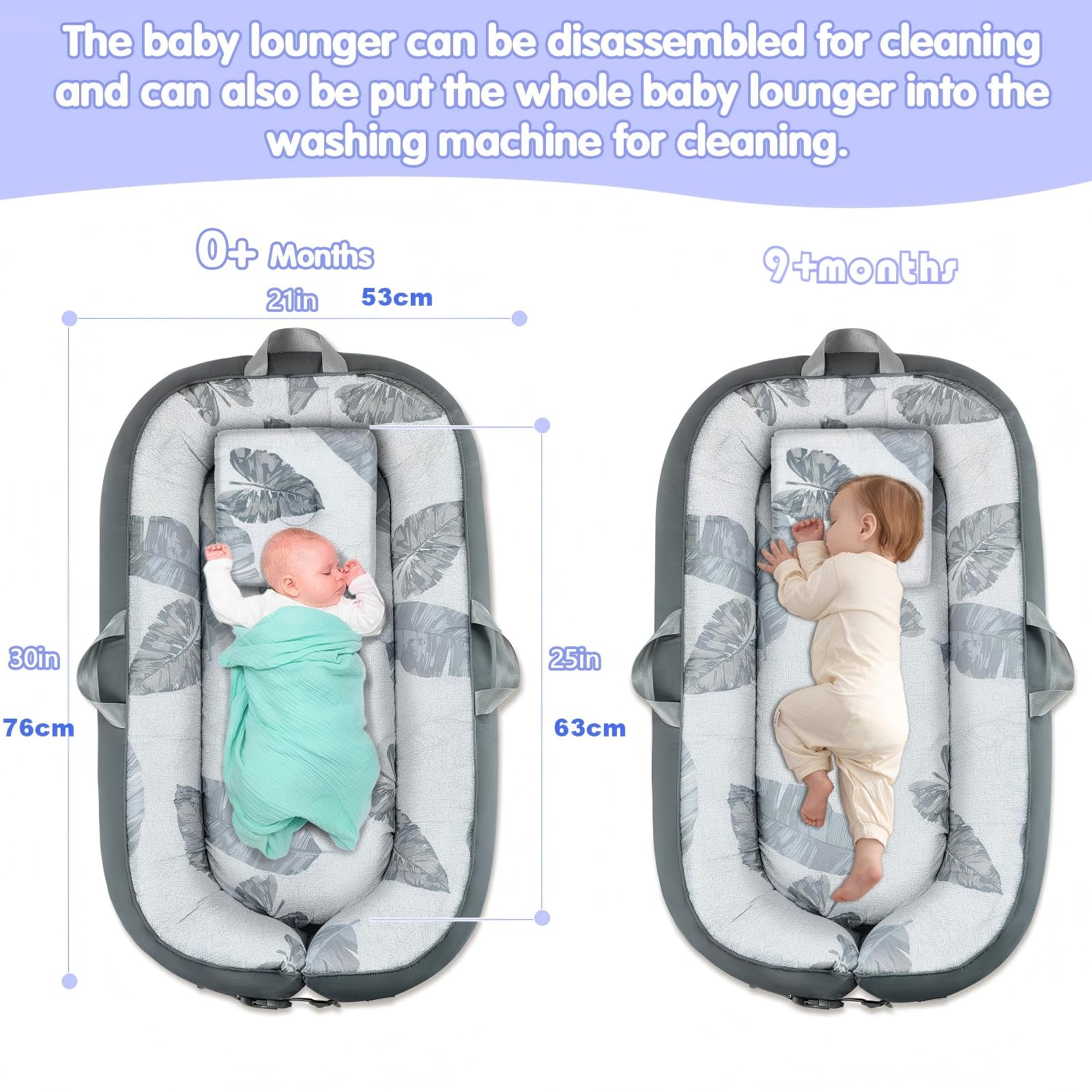 Babynest-Set mit Spielzeug, beaufsichtigter Baby-Schlafschale, weich und atmungsaktiv, 100 % Baumwolle, Schlafkopf-Baby, 76 cm x 53 cm, für 0–9 Monate. Unverzichtbares Geschenk für Neugeborene.