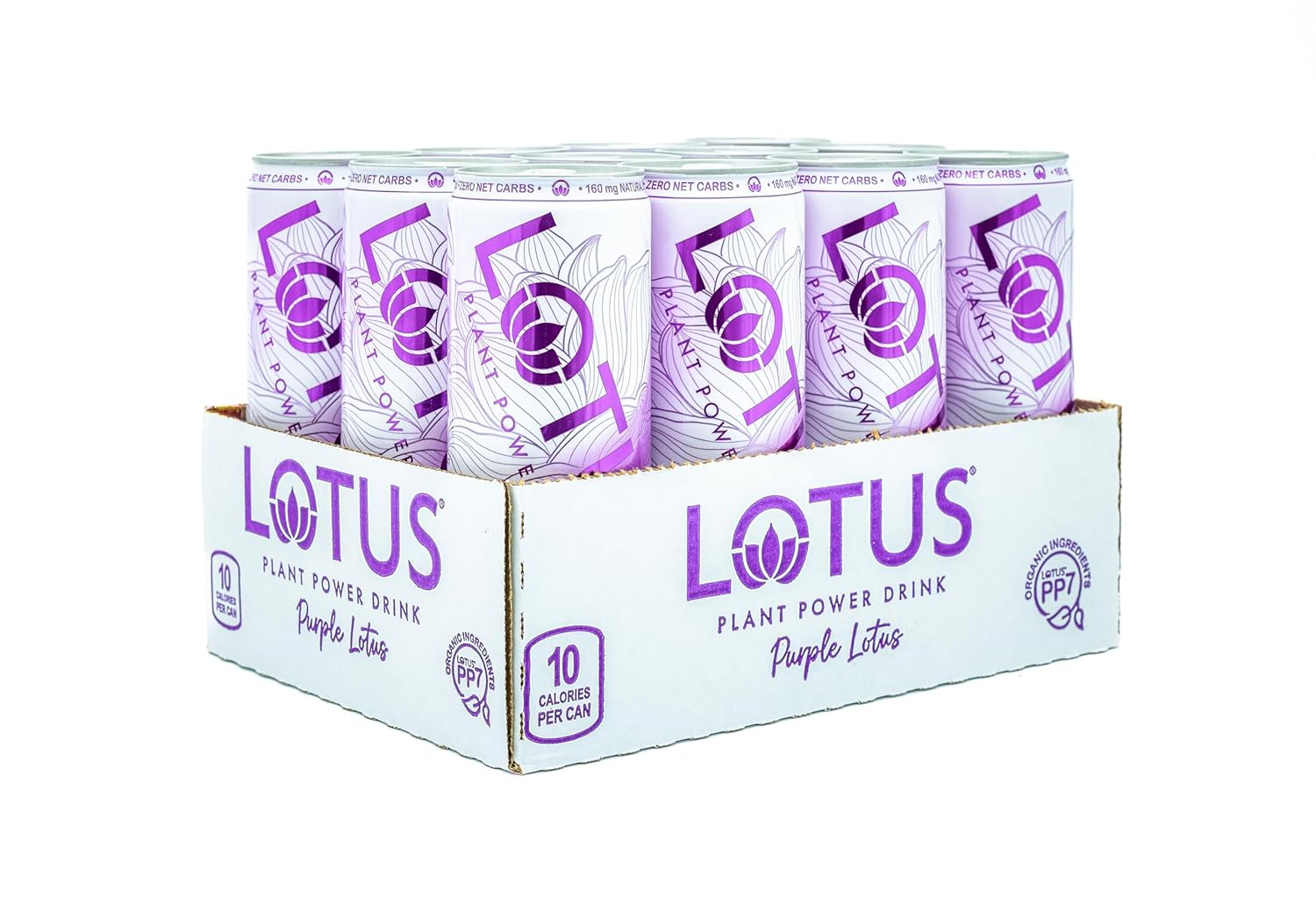 Purple Lotus Plant Power Drink™ | Sugar Free, Low Calorie | 160 mg Natural Caffeine from Green Coffee Bean | Plant-Based Ingredients | Zero Sugar | 10 Calories | 12 oz Cans | 12 Count