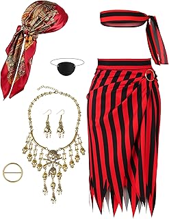 Angelaicos Womens Pirate Costume with Accessories Set Pirate Head Scarf Pirate Eye Patch for Women Halloween Cosplay Outfits