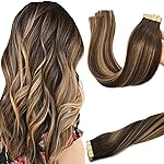 GOO GOO Tape in Hair Extensions Human Hair, 4/27/4 Balayage Chocolate Brown to Caramel Blonde, 22inch 50g 20pcs, Thick Ends Straight Seamless, Invisible