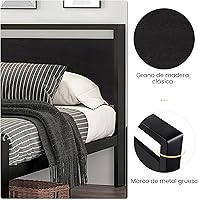 Vista 5 de SHA CERLIN Base de cama de plataforma de metal tamaño Queen de 14 pulgadas con cabecero y estribo de madera, base de colchón, no necesita somier